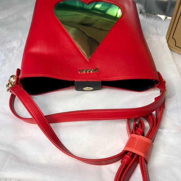 Heart Handbag Matching Coin Purse Leather NIB Set Red Black Gold White - Picture 10 of 16